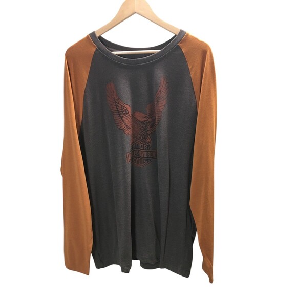 Harley Davidson T-Shirt Men's Size XL Gray Orange Eagle Long Sleeve - Picture 1 of 7